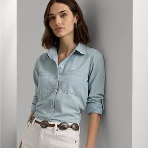 Lauren Ralph Lauren Denim Chambray Blue Button Down Shirt
